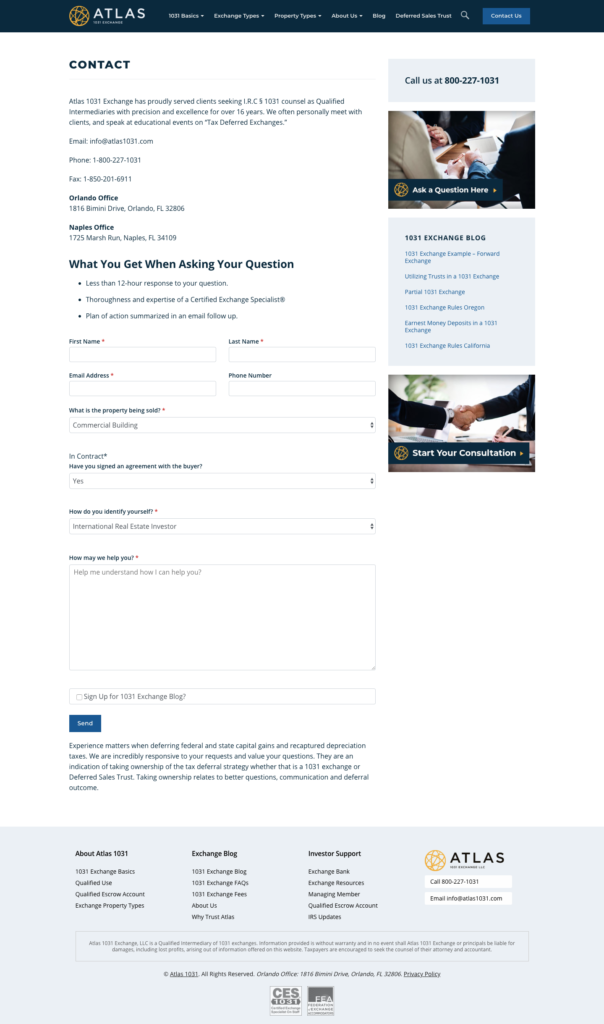 Atlas 1031 Exchange Contact Page