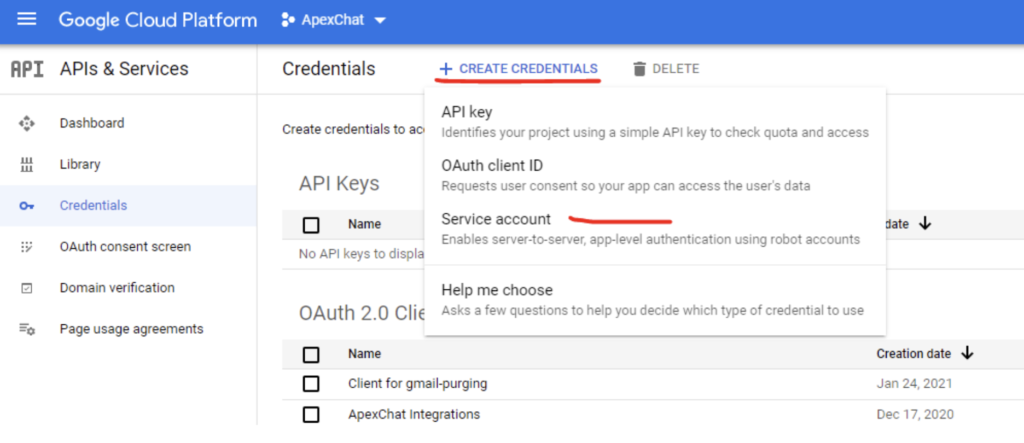 GMB Create a Service Account