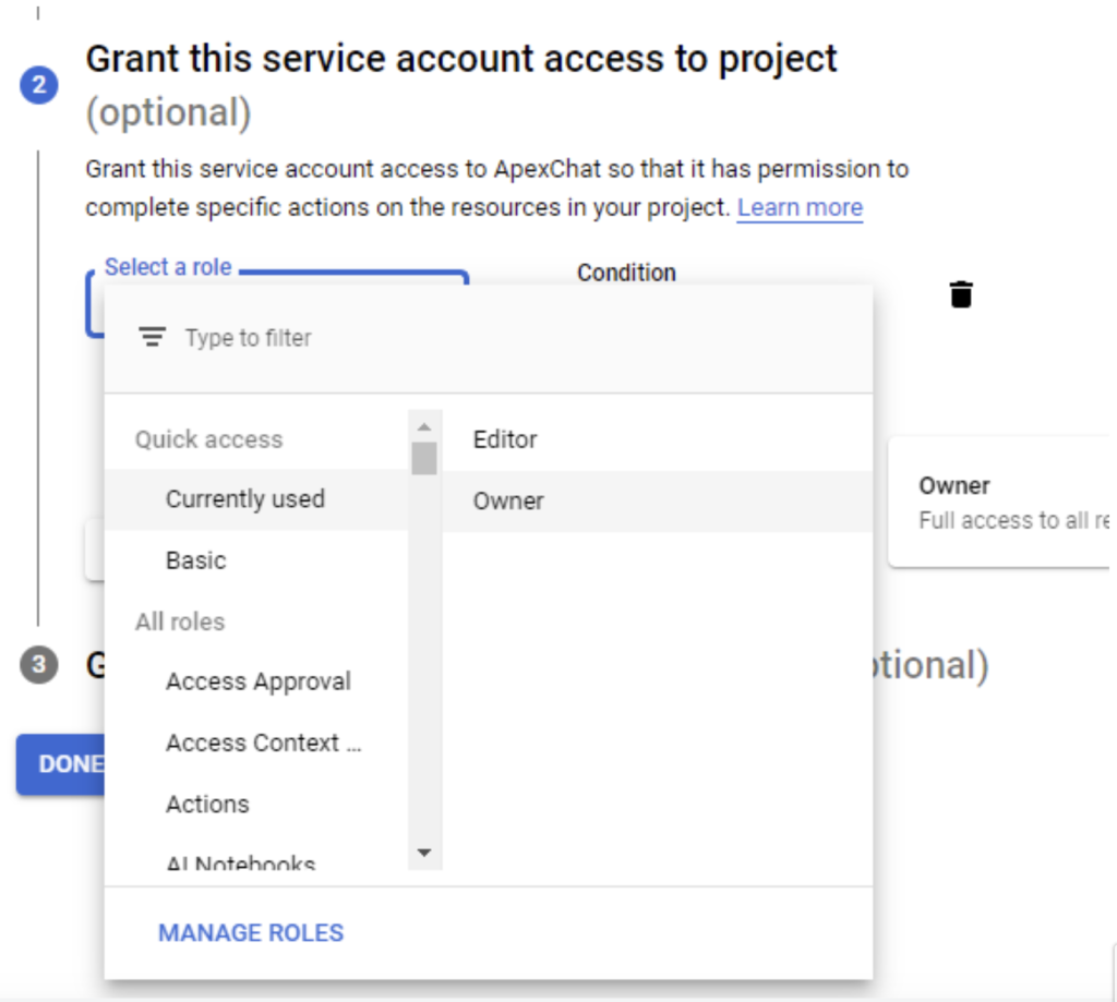 GMB Grant Service Account Access to Project