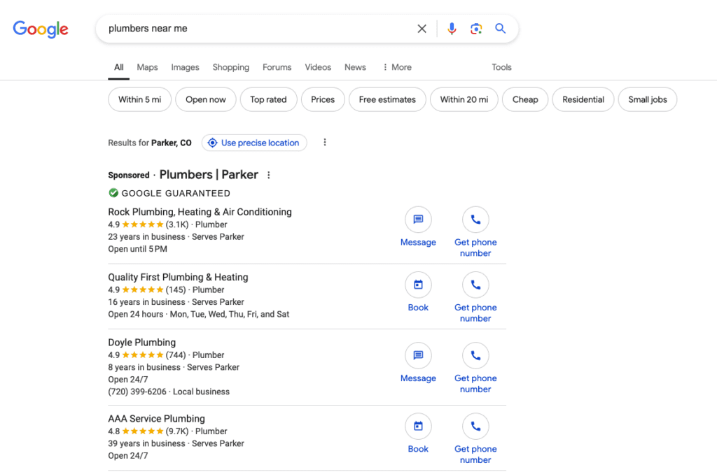 Local services ads are based on search location