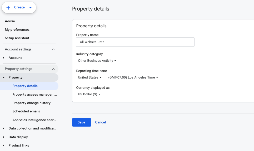 Google Analytics Account Property setup